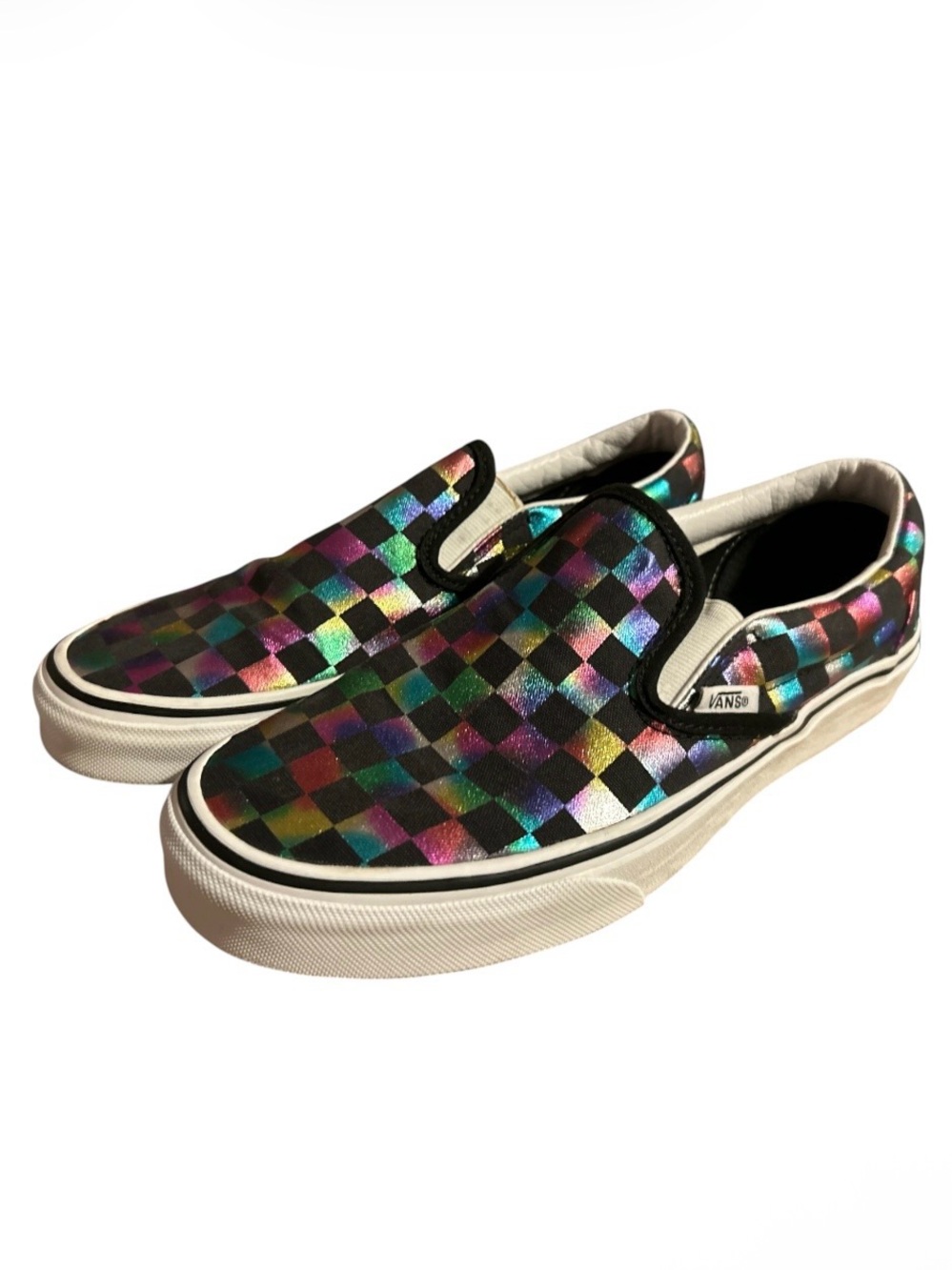 Vans Classic Slip-On Iridecent rainbow Checkered shoes women’s 7.5/mens 6
